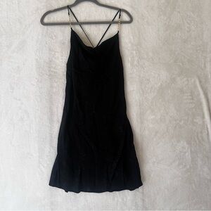 ZARA NWT from England Classic Black Dress with metal straps & subtle pattern